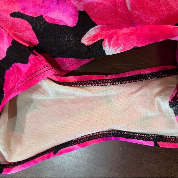 Vintage 90s La Blanca Hot Pink Black Floral High Cut Structured V Swimsuit 8 USA - Picture 8 of 11